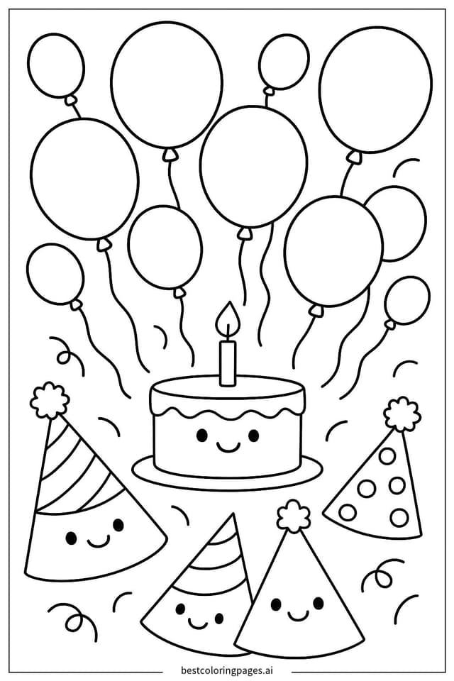 Dibujos de Fiesta de cumpleaños con globos para Colorear