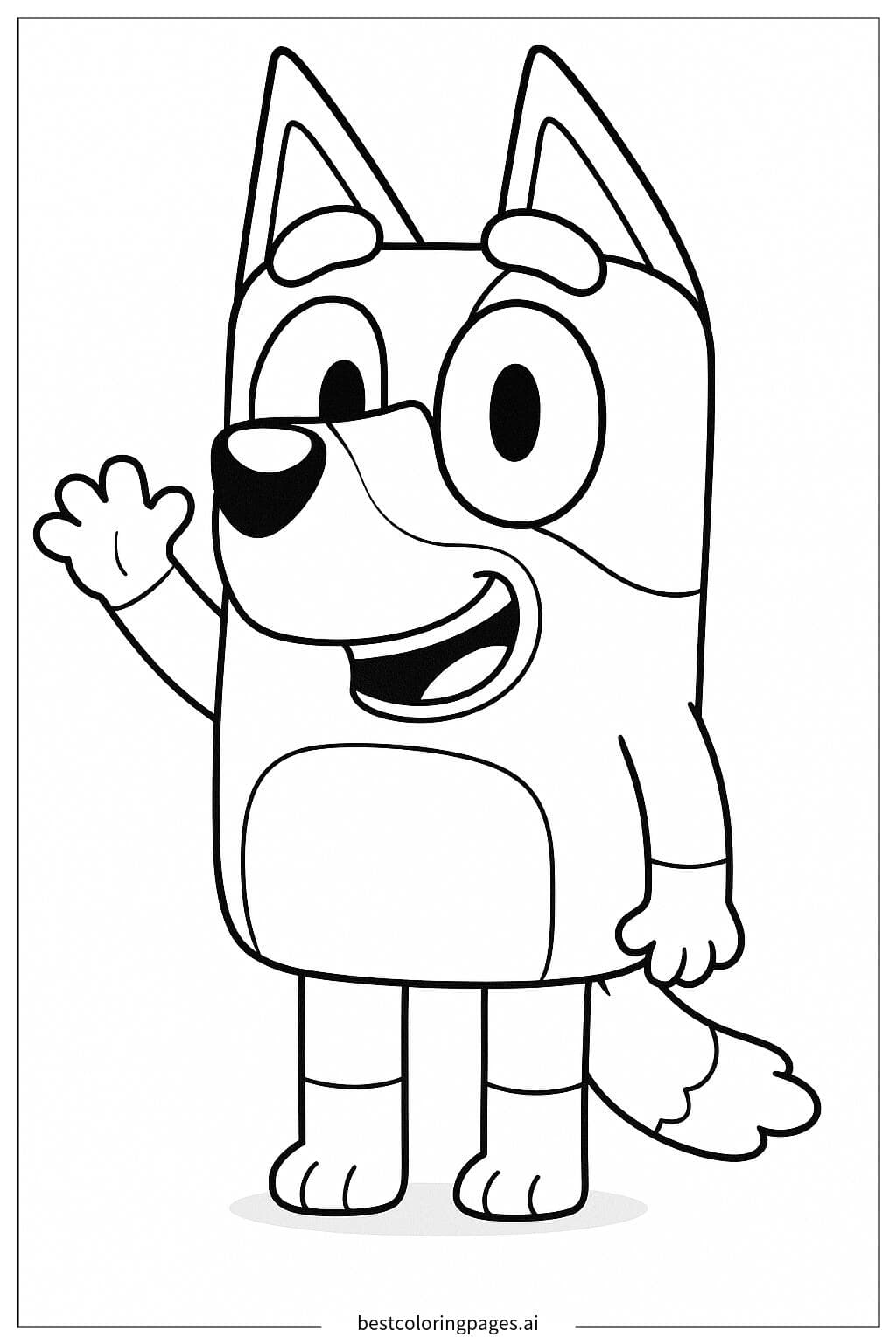 Bluey tersenyum dan melambaikan tangan