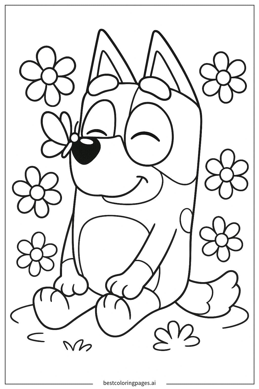 Bluey dengan Kupu-Kupu di Hidungnya