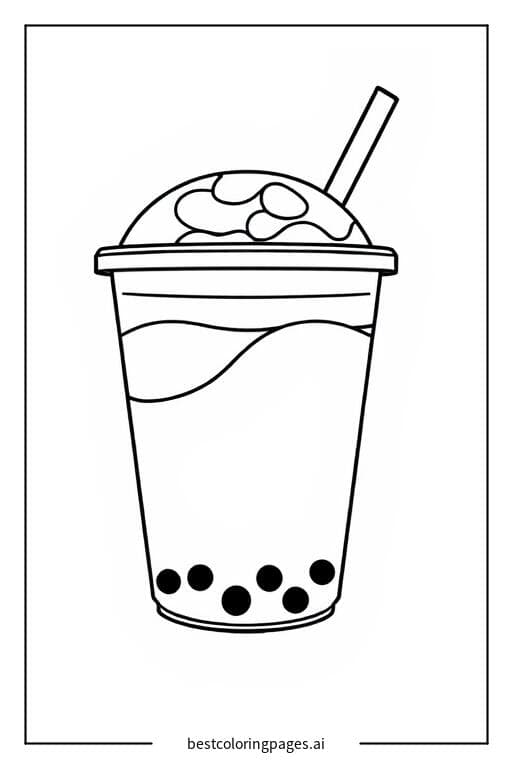 Boba Tea Cup with Lid Coloring Pages