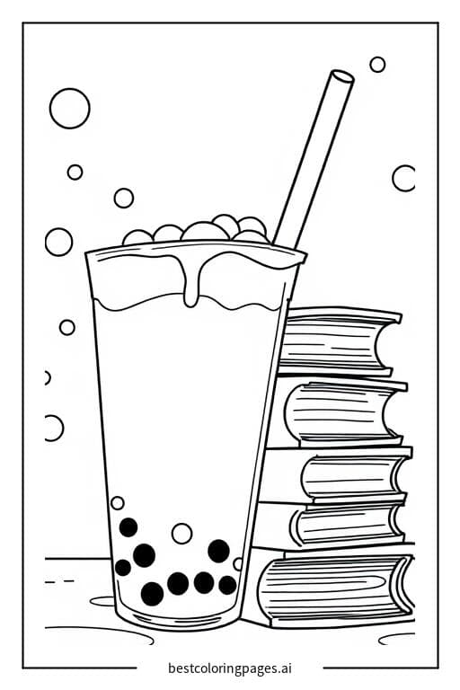 珍珠奶茶和一疊書
