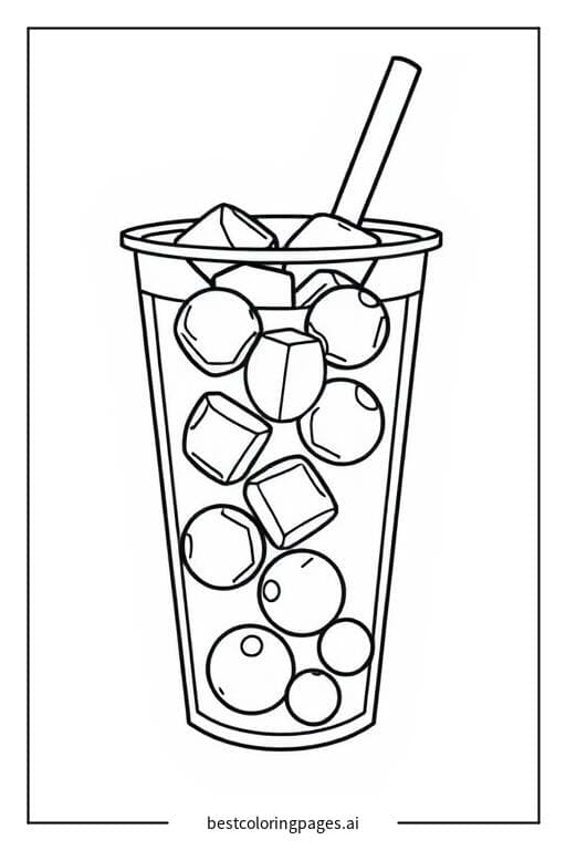 Bubble Tea with Ice Cubes Coloring Pages