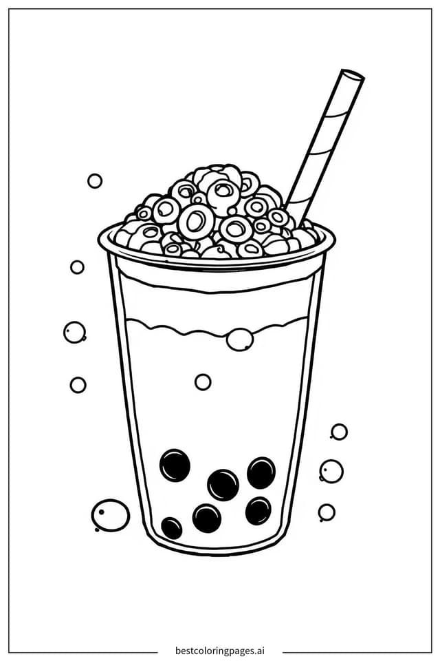 Delicious Boba Tea with Toppings Coloring Page