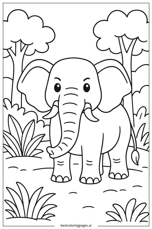 Confident Elephant in the Jungle Coloring Page