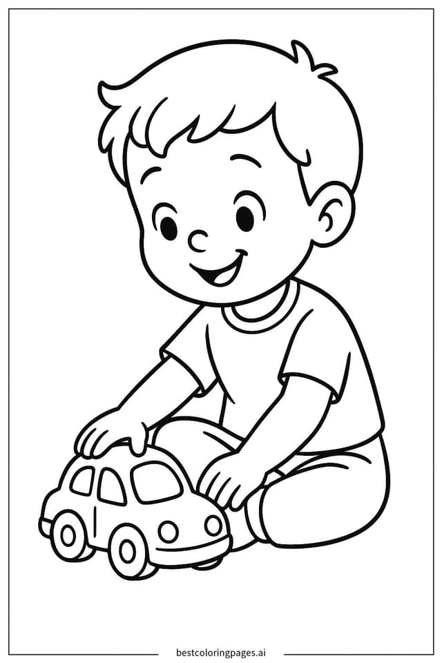 Junge spielt mit einem Spielzeugauto Ausmalbilder