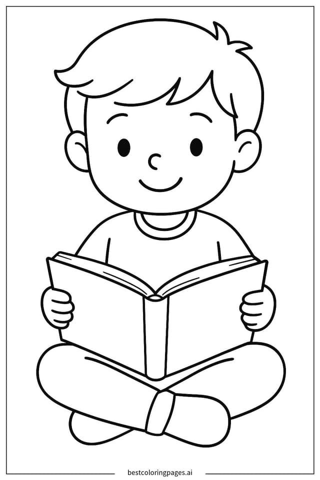 Boy Reading a Book Coloring Pages