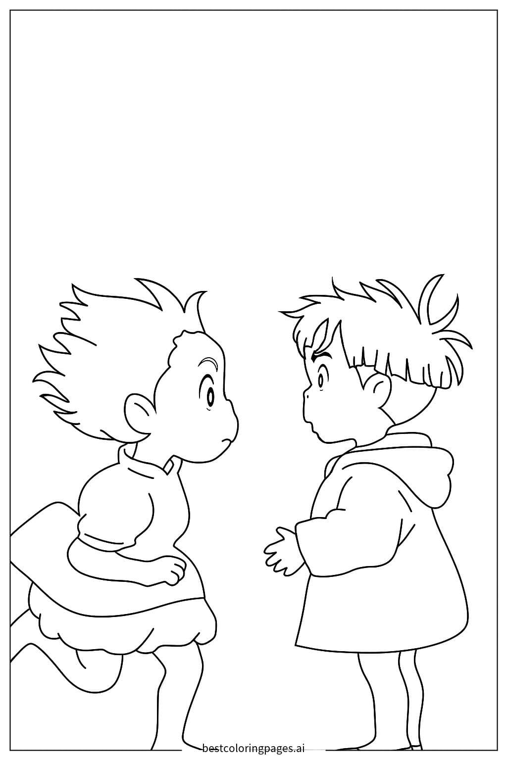 Boys and Girls Meeting on the Cliff Coloring Page