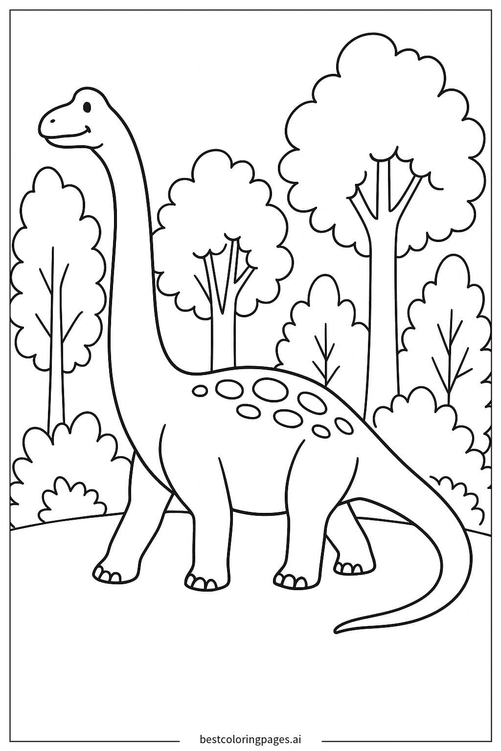 Brachiosaurus Strolling Through the Forest Coloring Page
