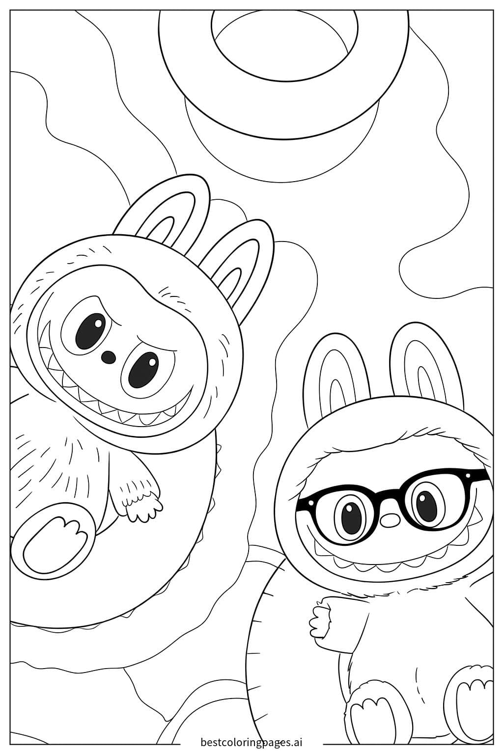 Floating Bunny Characters with Labubu