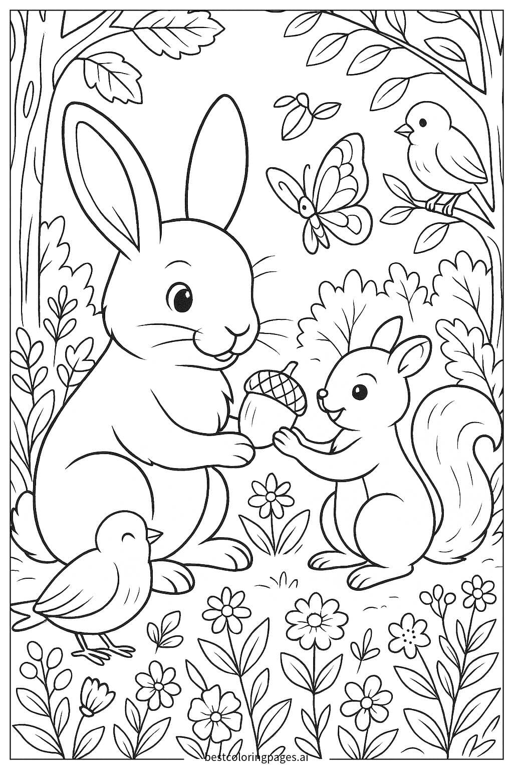 Bunny Helping Animals in the Woods