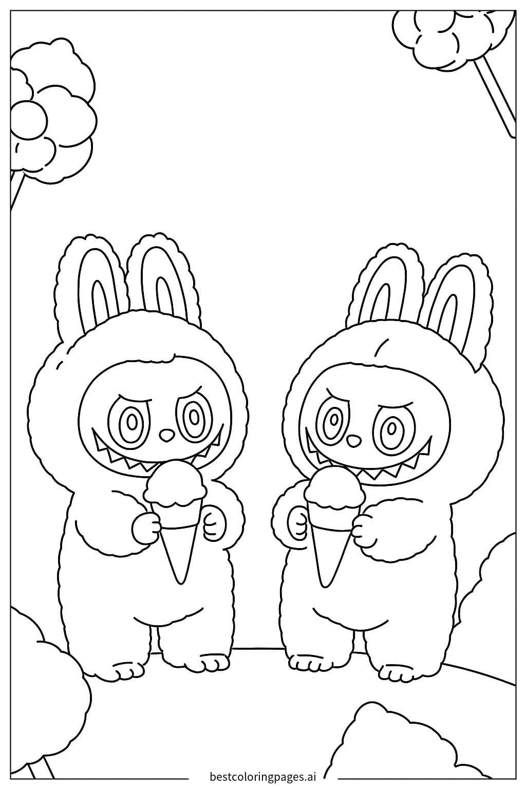 Adorable Bunny Monsters Enjoying Ice Cream