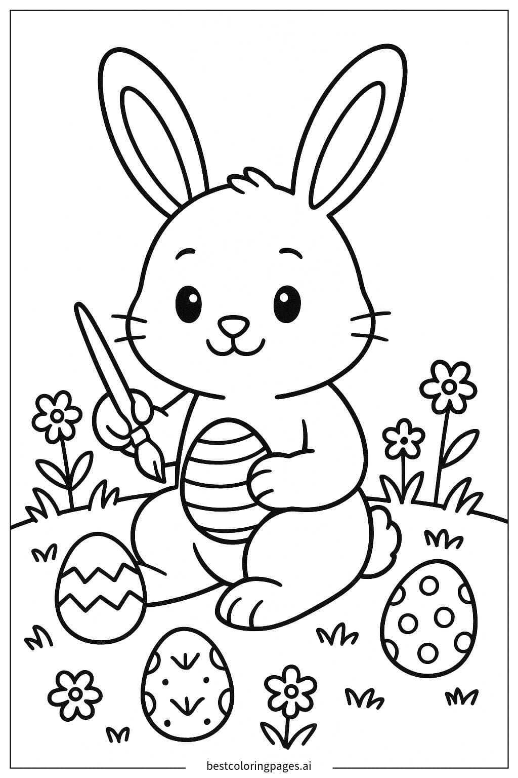 Bunny Painting Easter Eggs