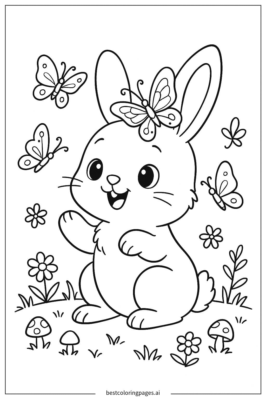 Bunny Playing with Butterflies