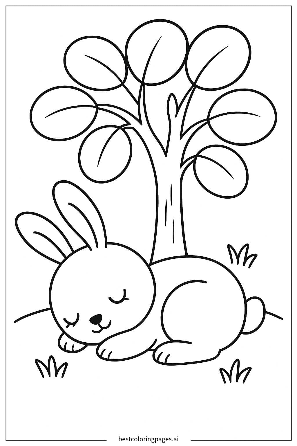 Dibujos de Conejito durmiendo bajo un árbol para Colorear