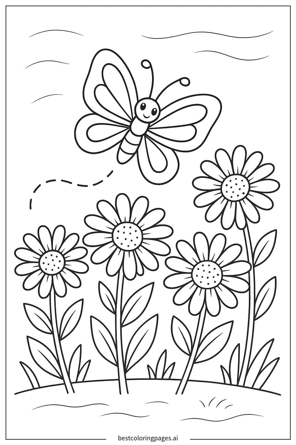 Butterfly Flying Around Daisies