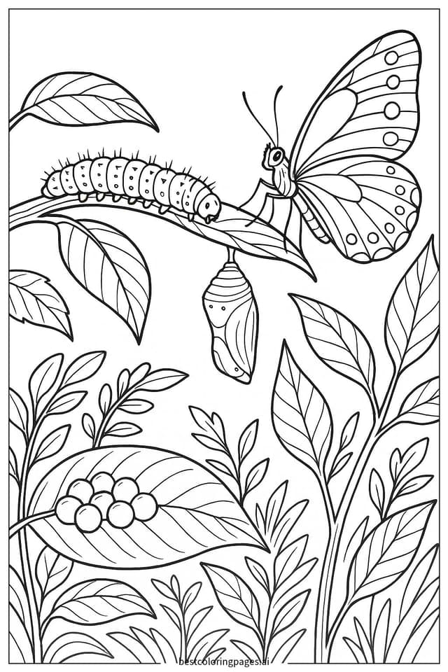 Dibujos de Etapas del ciclo de vida de la mariposa para Colorear