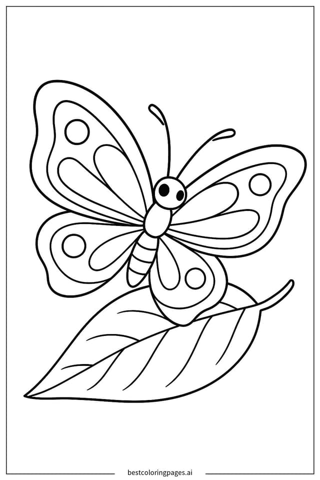 Dibujos de Mariposa descansando sobre una hoja para Colorear