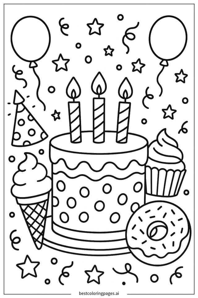 Disegni di Torta con Candeline da Colorare