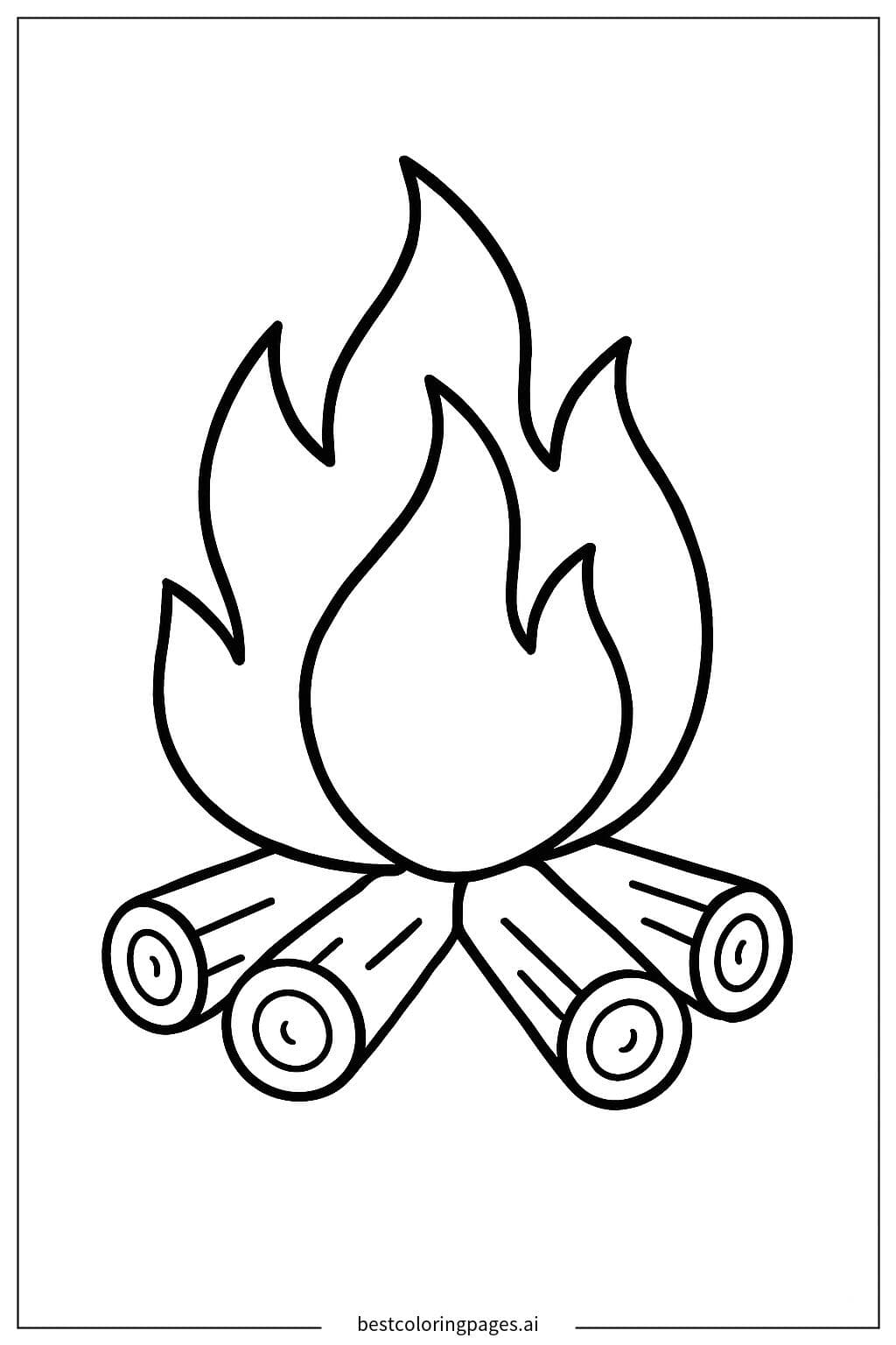 ภาพระบายสี แคมป์ไฟกับเปลวไฟง่าย ๆ