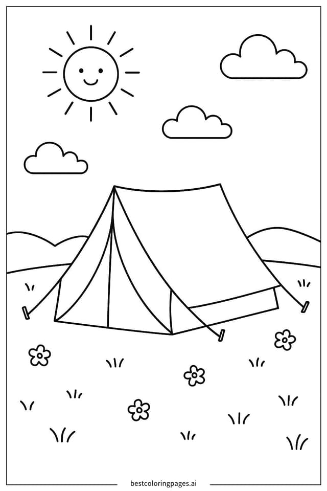 Campingzelt auf der Sommerwiese Ausmalbilder