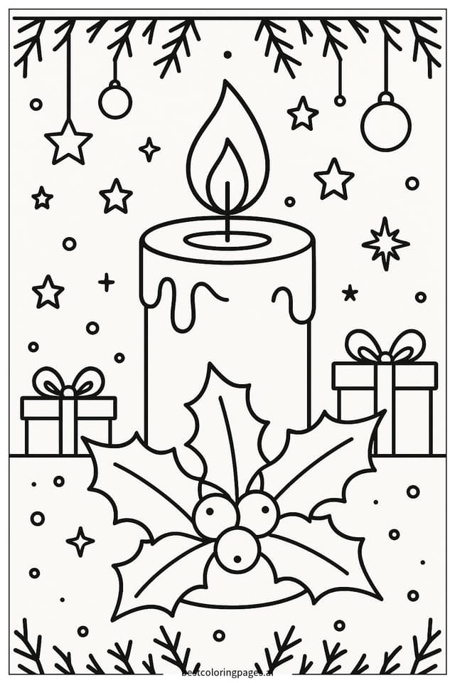 Disegni di Candela con Agrifoglio da Colorare