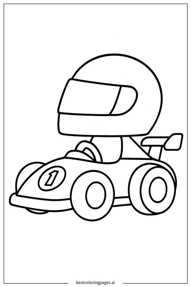 Race Car with Helmet Coloring Pages