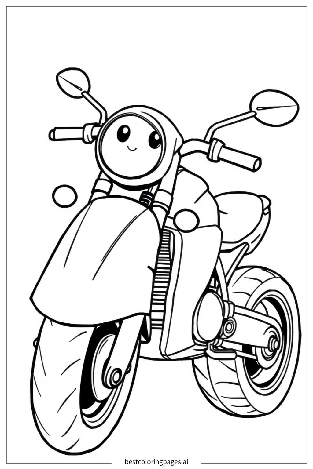 Smiling Cartoon Motorcycle Coloring Page