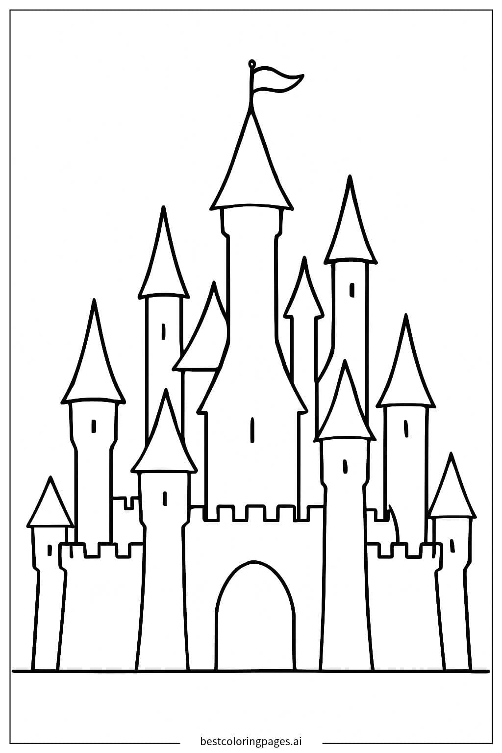 Castle Silhouette at Sunset Coloring Page
