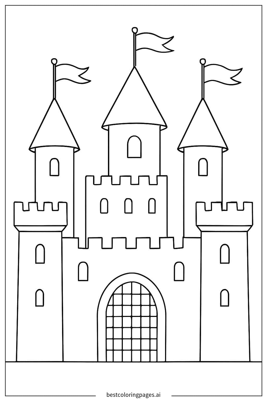 Castle with Colorful Flags on Majestic Towers