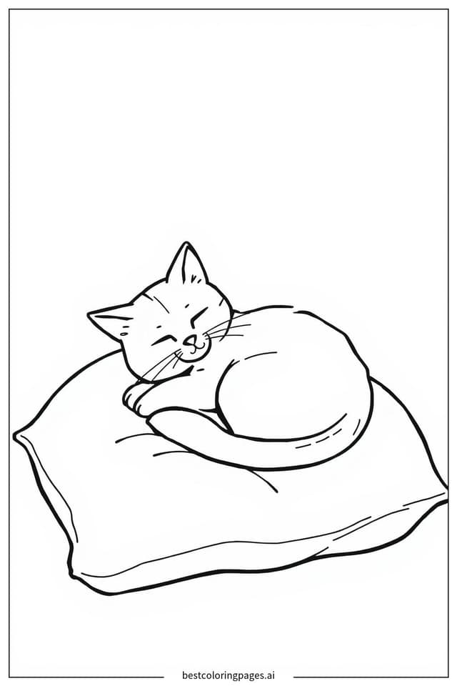 Coloriage Chat blotti sur un coussin