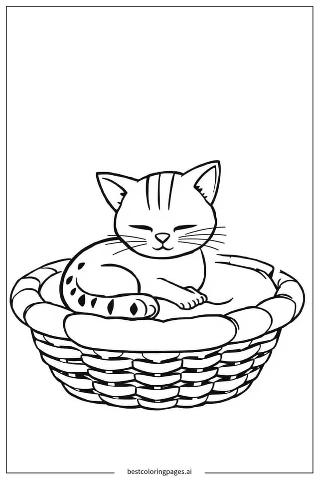 籃子裡的小貓 著色圖