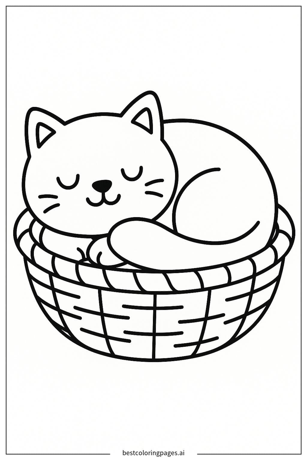 Cozy Catnap in a Basket Coloring Page