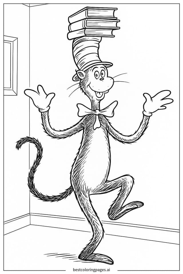 Cat in the Hat Balancing Books Coloring Page