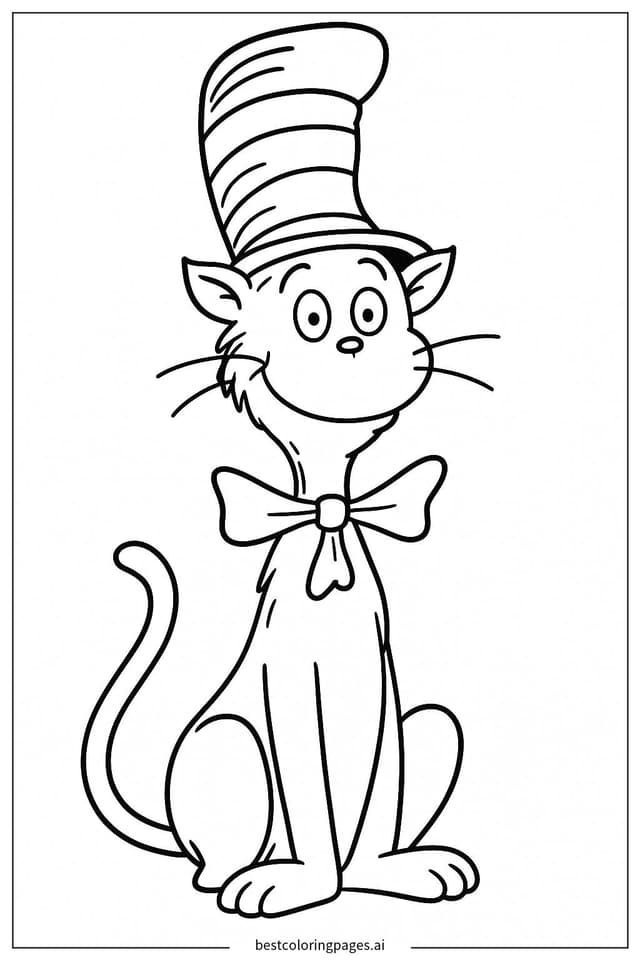 Cat in the Hat Sitting Coloring Page