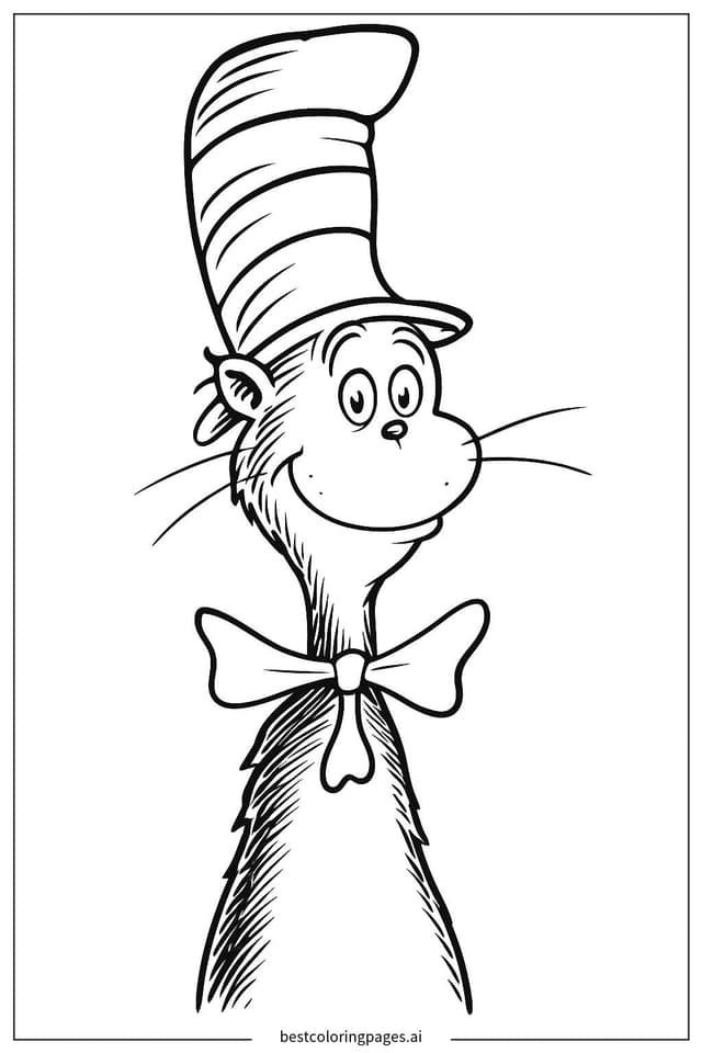 Smiling Cat in the Hat from Dr. Seuss Coloring Page