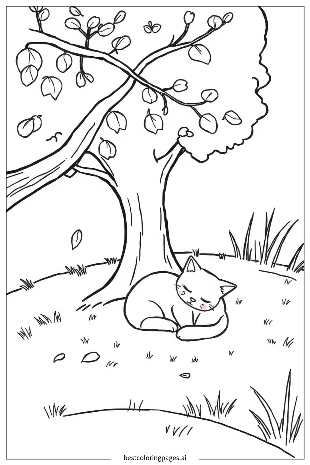 Peaceful Catnap Under a Tree