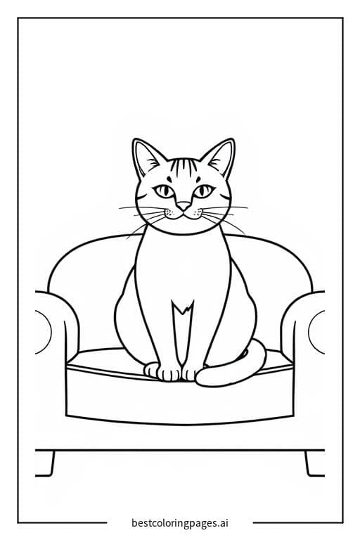 Coloriage Chat assis sur un canapé