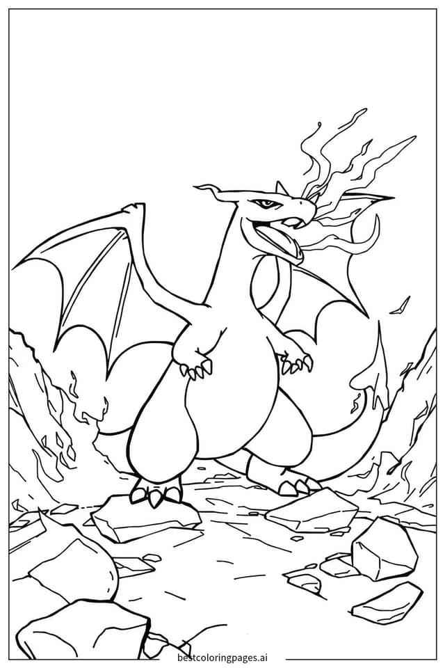 Gambar Mewarnai Charizard dalam Pertempuran