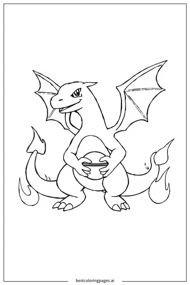 Gambar Mewarnai Charizard dengan Pokeball
