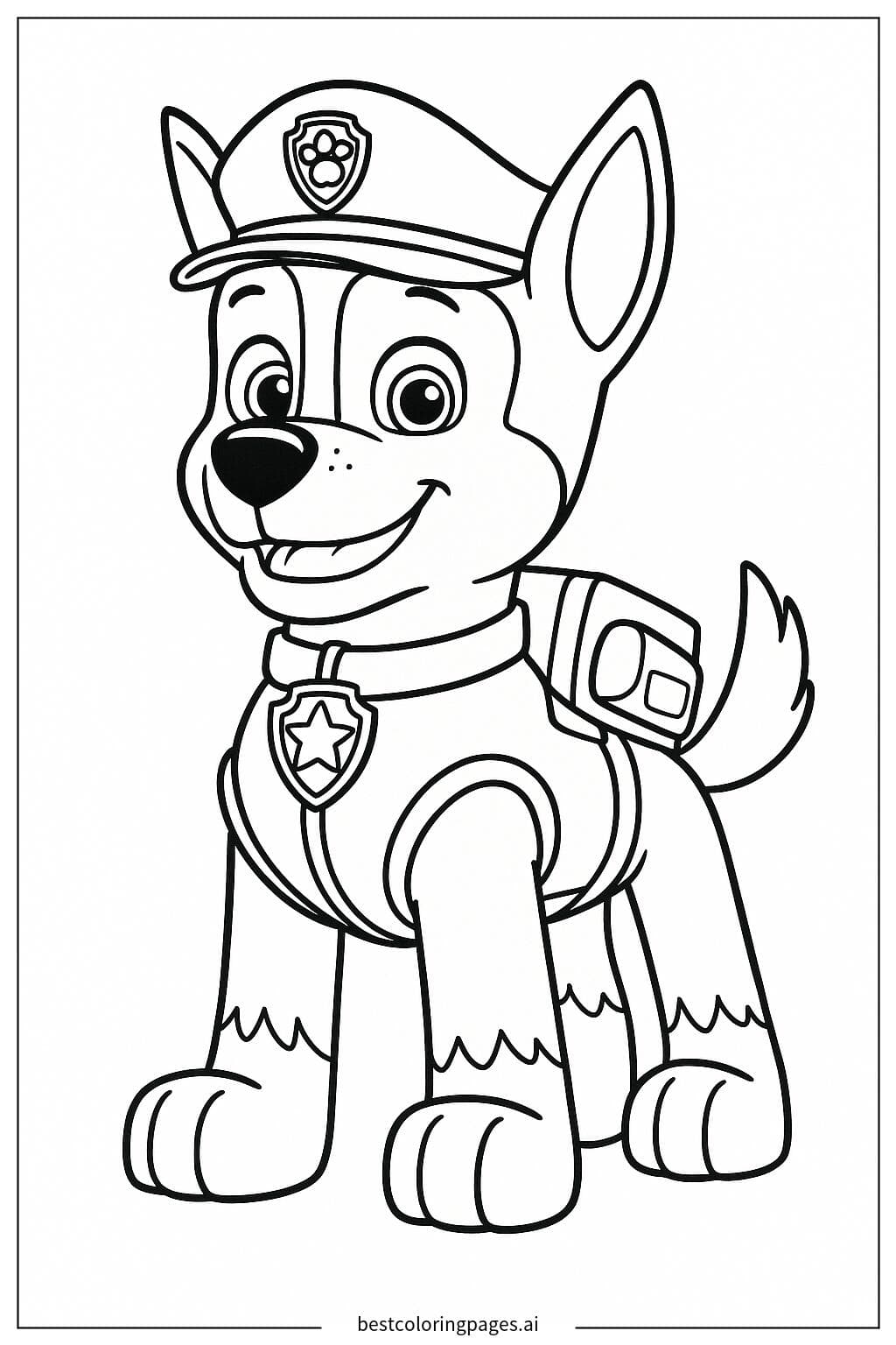 Chase with His Heroic Badge - Paw Patrol Coloring Page