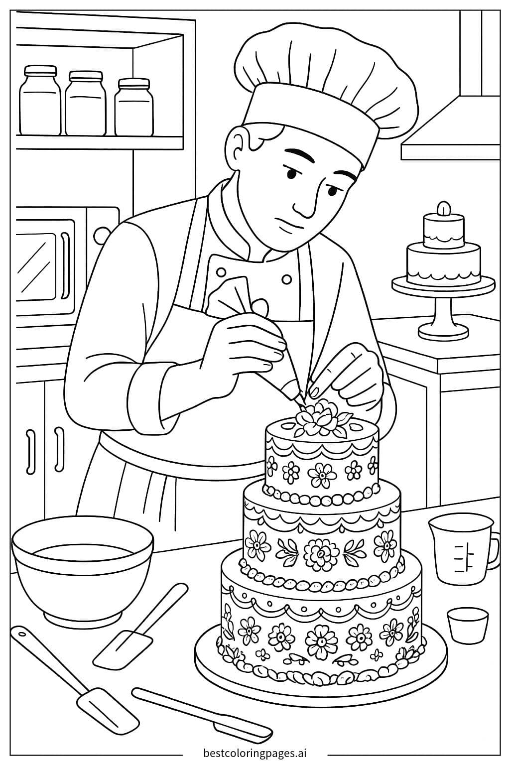 ケーキを作るシェフ