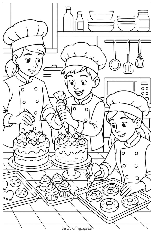 Disegni di Chef che Preparano Dolci da Colorare