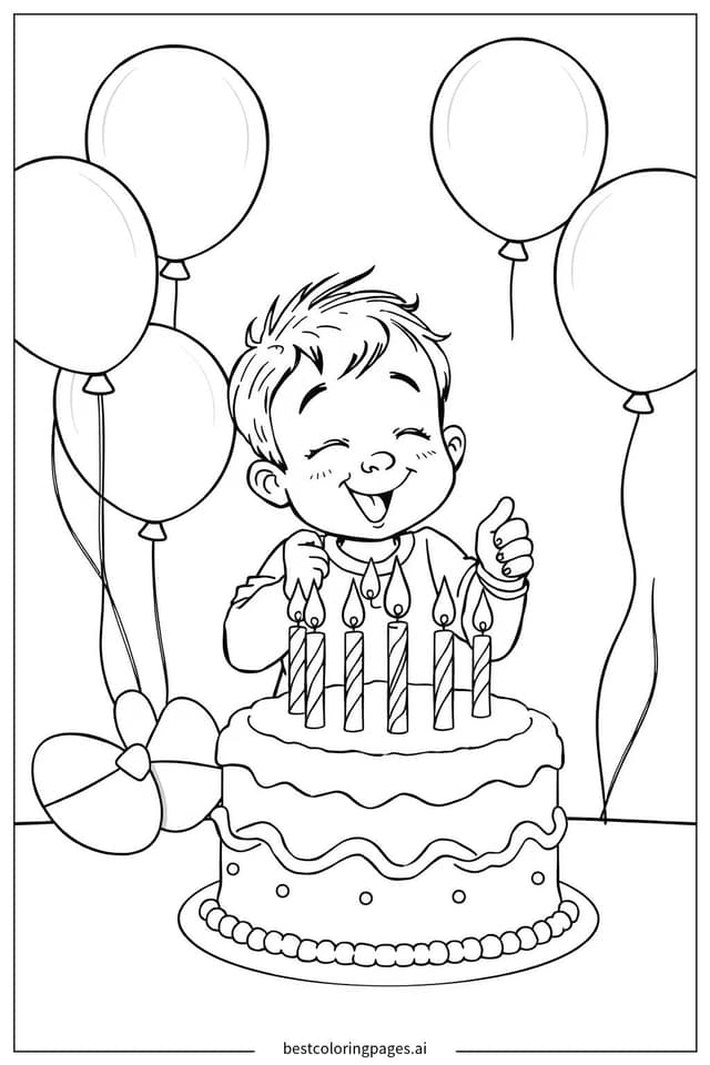 Dibujos de Niño Soplando Velas de Cumpleaños para Colorear