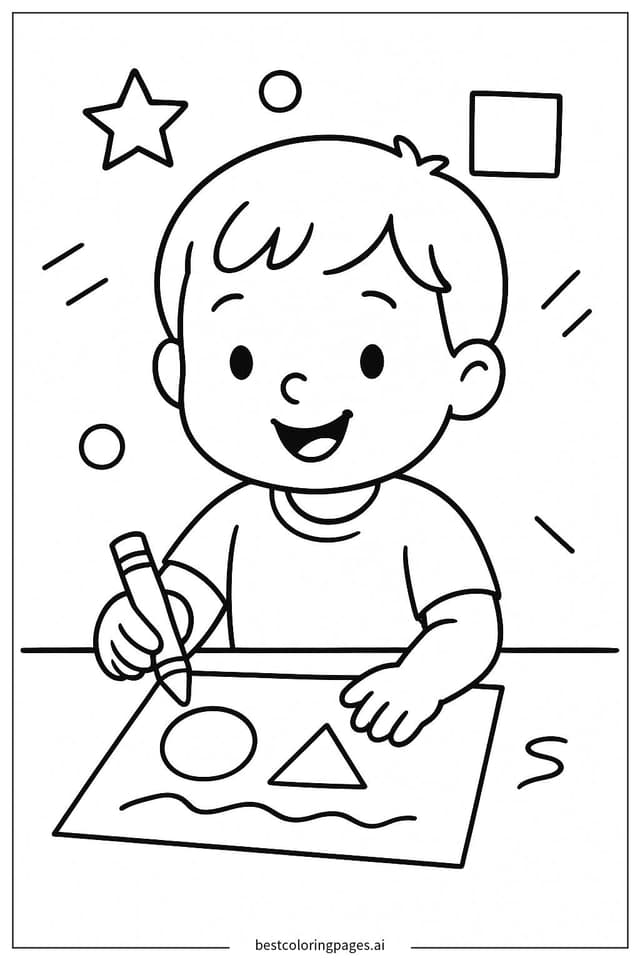 Child Drawing with Crayons Coloring Pages