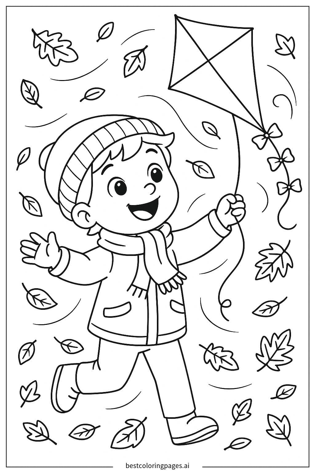 Child Flying Kite in Autumn Breeze