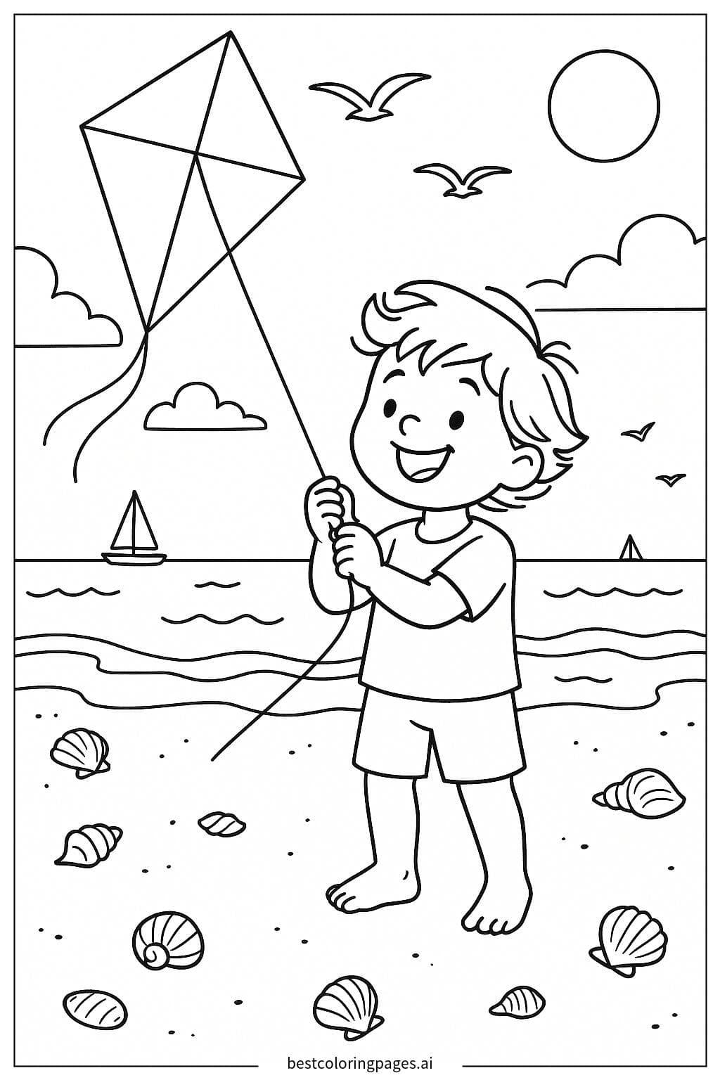 Child Flying a Kite on the Beach