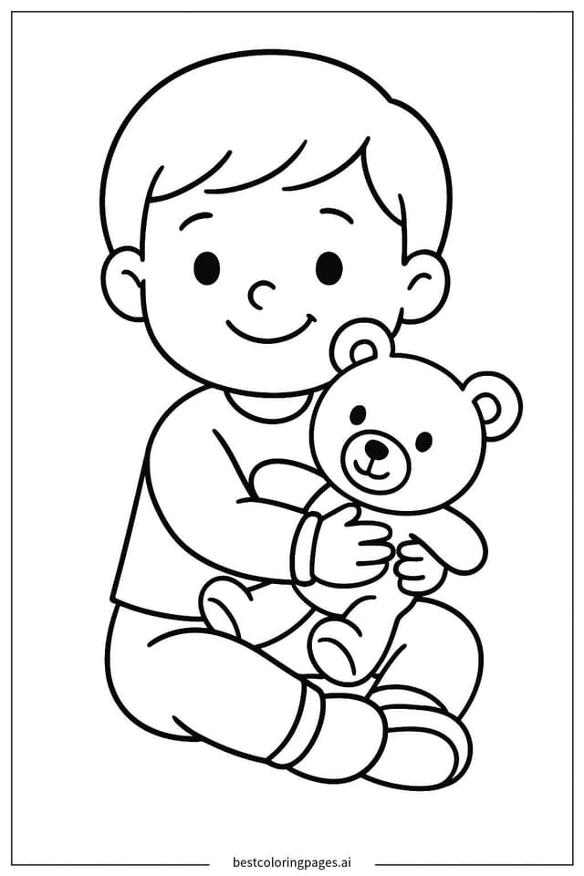 Child Hugging a Teddy Bear Coloring Pages
