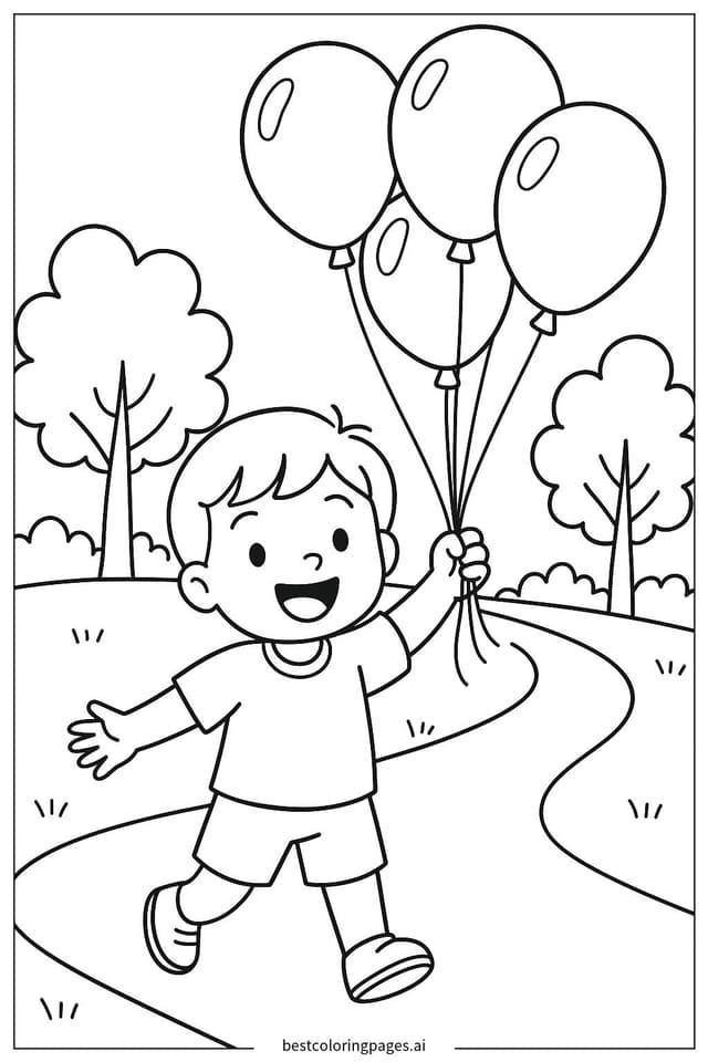 Dibujos de Niño sosteniendo globos en el parque para Colorear