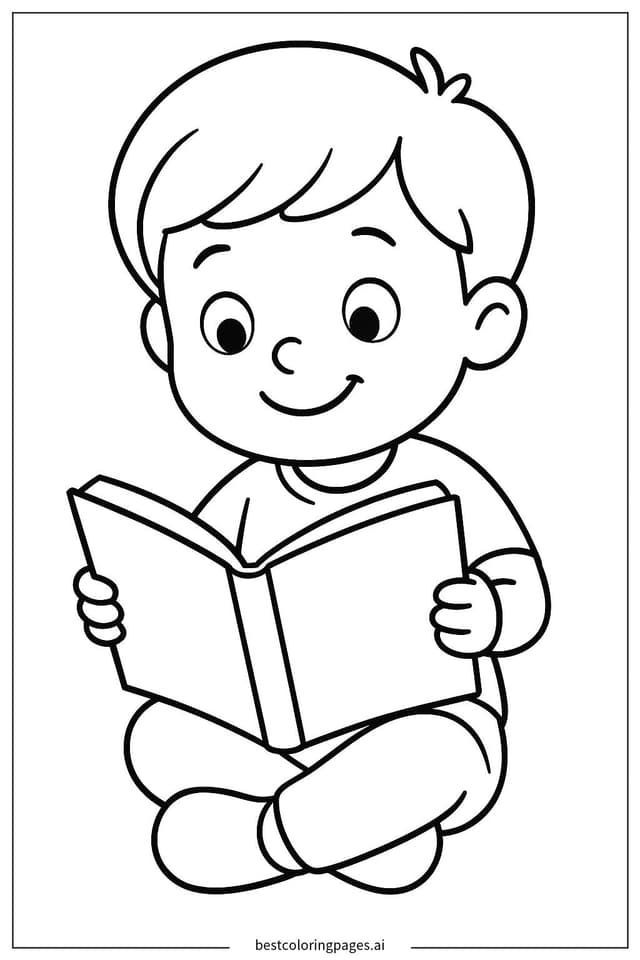 Child Reading a Book Coloring Page Coloring Pages