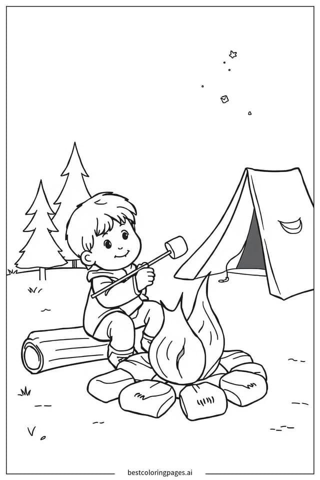 Kind röstet Marshmallow Ausmalbilder